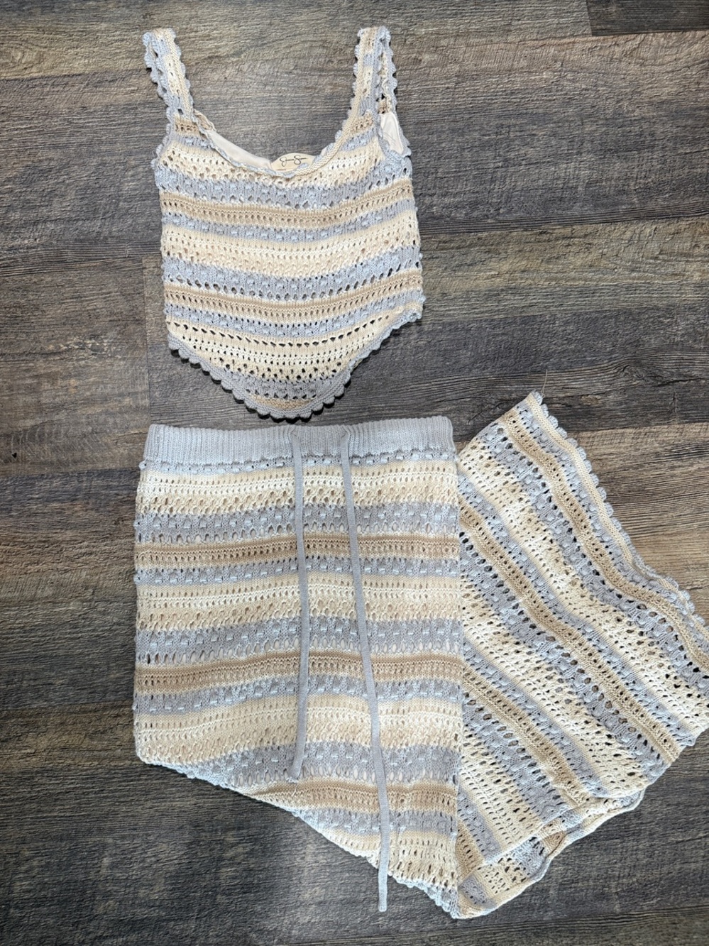Jessica Simpson crochet-knit corset style top and maxi skirt set